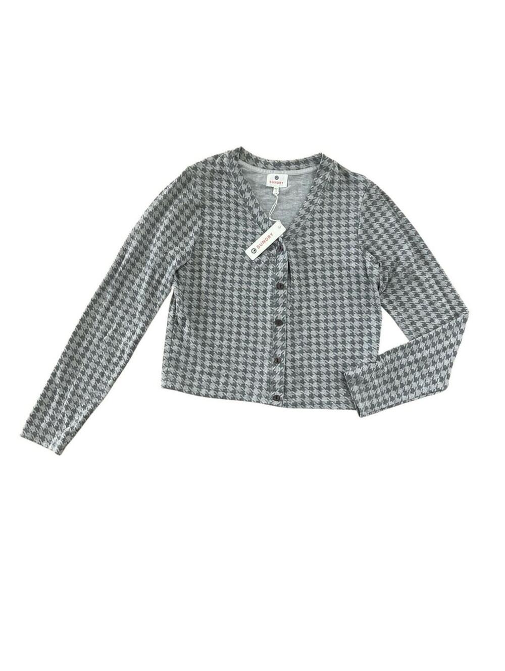 Sundry Gray Houndstooth Cardigan Sweater